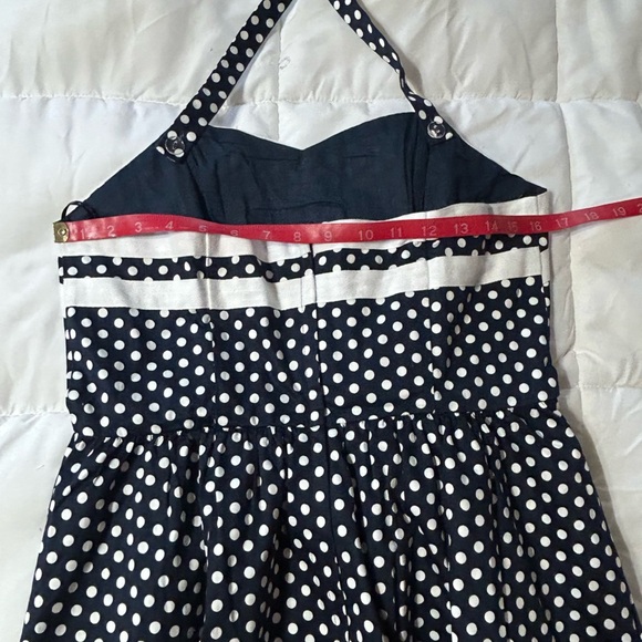 Navy Blue White Polka Dot Halter dress, Bea & Dot by Modcloth, Size L - Picture 4 of 9